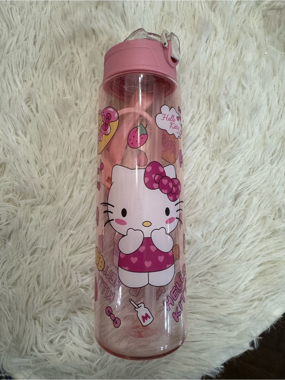 Hello Kitty Pink Clear Water Bottle with strap holder